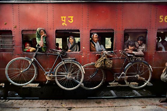 Bicycles on Side of Train India by Steve Mccurry contemporary artwork Print