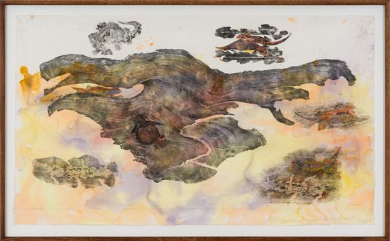 Great desert skinks on their basking mound in the Great Sandy desert I by John Wolseley contemporary artwork Works on Paper
