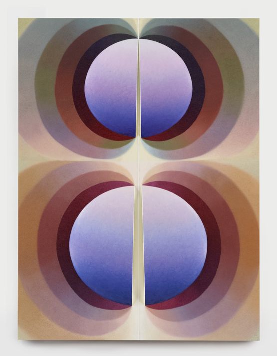 Split Orbs in purple ochre and brown by Loie Hollowell contemporary artwork Painting
