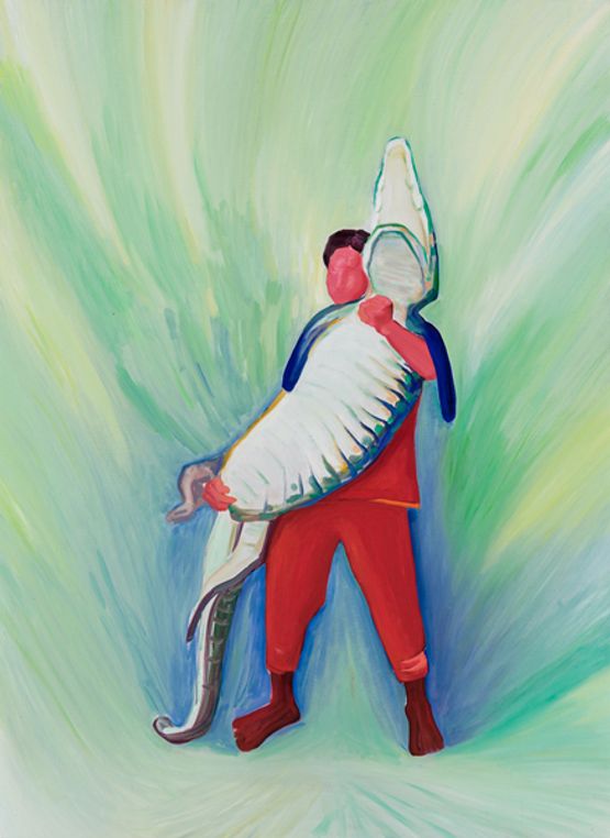 The man holding an alligator by Yu Guo contemporary artwork Painting