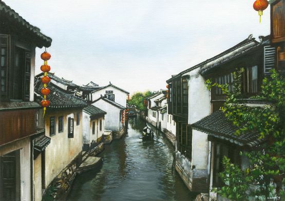 A Canal Town South of the Yangtze 2 by Mi Qiaoming contemporary artwork Painting