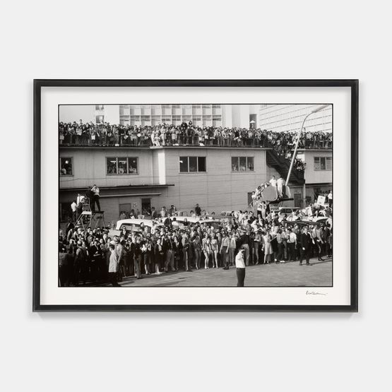 A welcoming committee of several thousand fans and a chimpanzee at Miami International Airport 13 February 1964 by Paul Mccartney contemporary artwork Photography