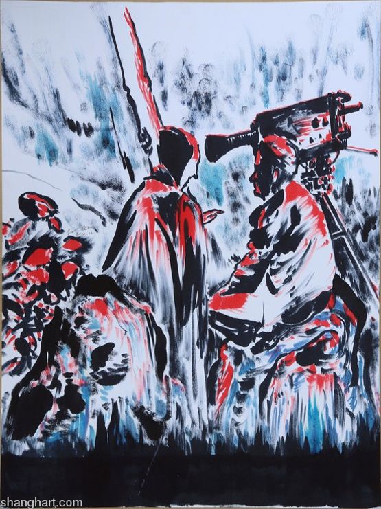 The Film Director and the Azrael by Sun Xun contemporary artwork Painting