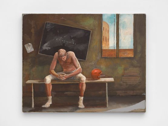 Untitled Locker Room Player Sitting by Ernie Barnes contemporary artwork Painting