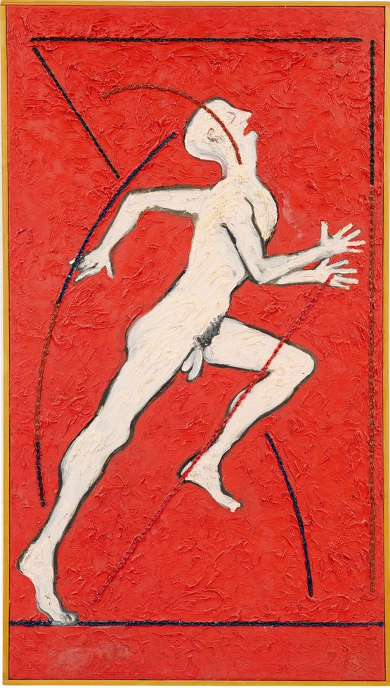 Running Reaching Figure by Derek Boshier contemporary artwork Painting