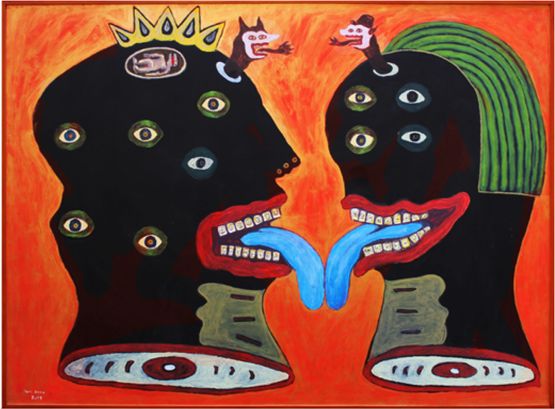 Kissing by Heri Dono contemporary artwork Painting