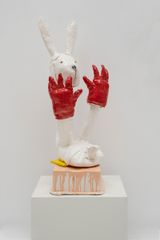 Rabbit red gloves by Luis Vidal contemporary artwork sculpture