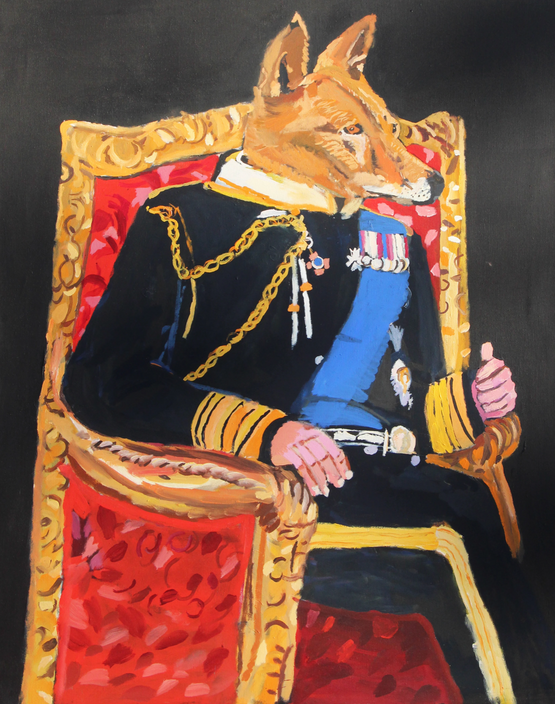 King Dingo on throne 2 by Vincent Namatjira contemporary artwork Painting
