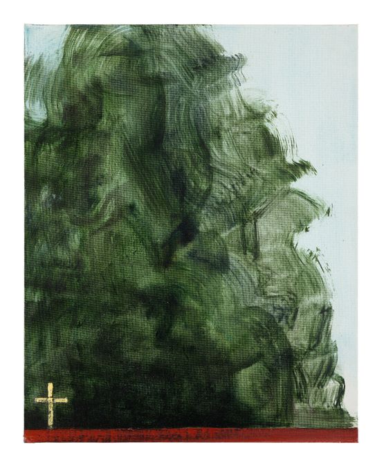 Yellow Cross and Tree by Matthew Krishanu contemporary artwork Painting