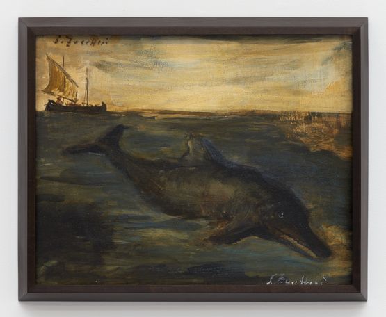 Untitled Delfino con bragozzo by Luigi Zuccheri contemporary artwork Painting