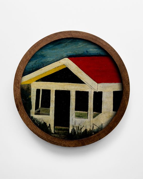 Untitled White House Red Roof Yellow Under Eave by Frank Walter contemporary artwork Painting