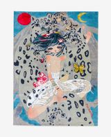 Nepalese rug   Guardian snow leopards advemt with animals and a girl by Aya Takano contemporary artwork sculpture textile