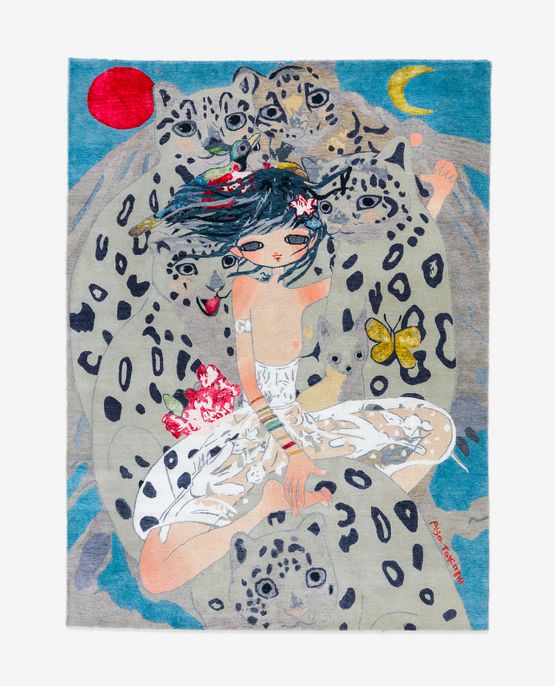 Nepalese rug   Guardian snow leopards advemt with animals and a girl by Aya Takano contemporary artwork Sculpture