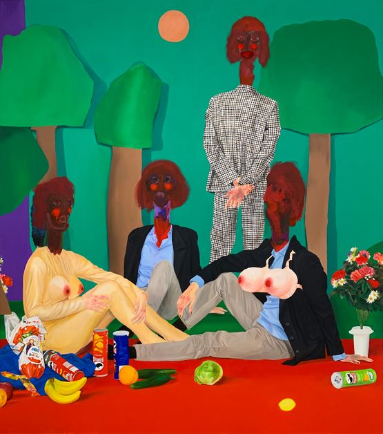 Happy Campers  After Dejeuner sur lherbe by Jannis Varelas contemporary artwork Painting