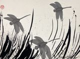Three Drifting Dragonflies in the Wind by Walasse Ting contemporary artwork drawing works on paper