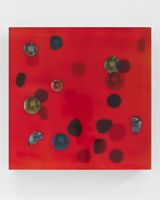 July 2002 Coral red unveils across a silken sky by Jim Lambie contemporary artwork sculpture