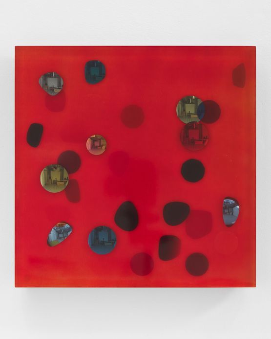 July 2002 Coral red unveils across a silken sky by Jim Lambie contemporary artwork Sculpture