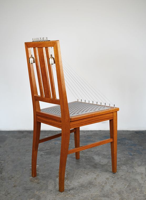 Music Room Chair Strings and Bells by Nevin Aladag contemporary artwork Sculpture