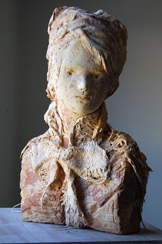 Lady with shawl by Linda Marrinon contemporary artwork Sculpture