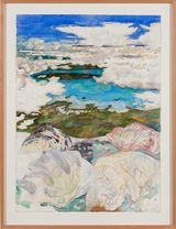 In Lunggurrma season the North wind reunites the Makassans with their Yolngu family members to harvest trepang together by John Wolseley contemporary artwork painting works on paper