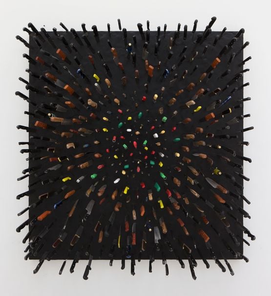 Colored Knives on Black by Farhad Moshiri contemporary artwork Mixed Media