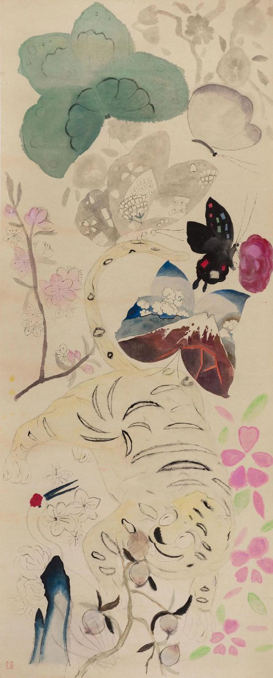 Playing amidst Butterflies by Wang Mengsha contemporary artwork Painting