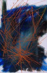 Forma IV  Saeta IV Naranja Sobre Azul Grisaceo  Form IV  Saeta IV Orange on Blue-Grey by Fernando Zobel contemporary artwork painting