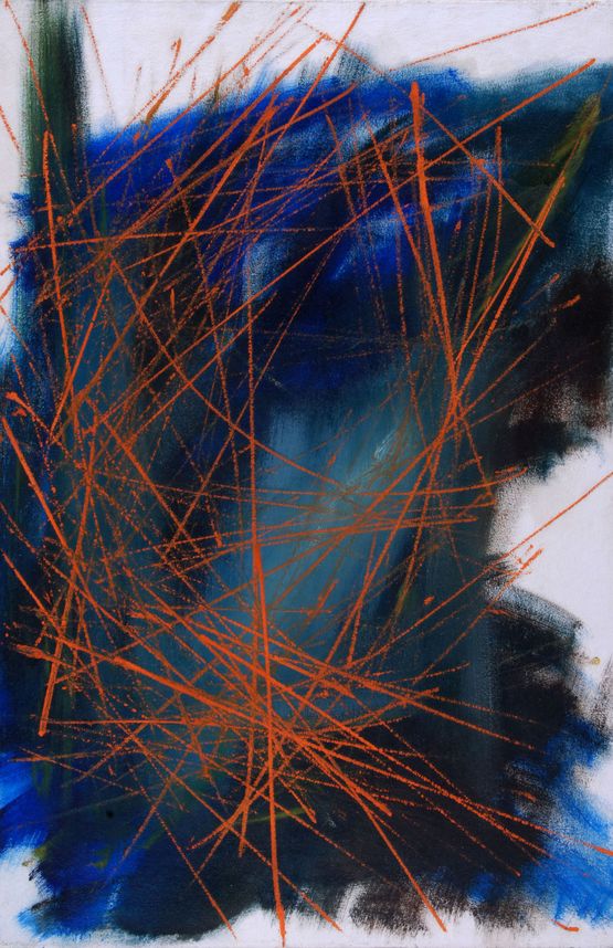 Forma IV  Saeta IV Naranja Sobre Azul Grisaceo  Form IV  Saeta IV Orange on Blue-Grey by Fernando Zobel contemporary artwork Painting