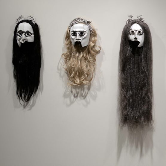Masks from Priapus Agonistes by Mary Reid Kelley contemporary artwork Mixed Media