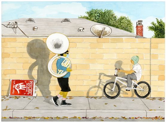 Suburban Scene Man with Tuba by Ed Templeton contemporary artwork Painting