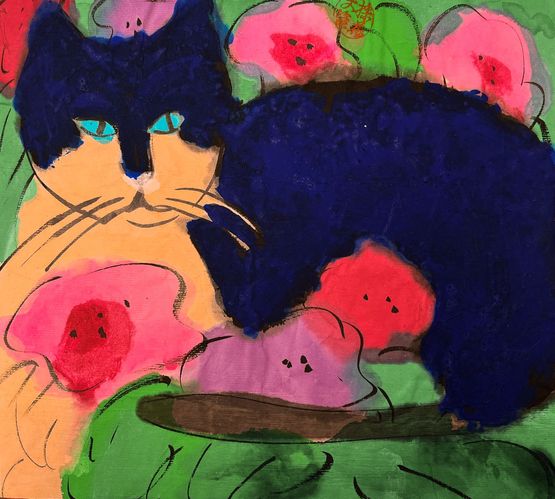 Cat with Flowers 2 by Walasse Ting contemporary artwork Painting