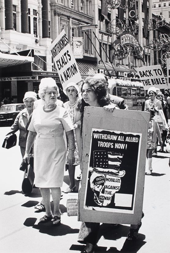 Pentecostal March gatecrashed by Vietnam Protester 1972 by Marti Friedlander contemporary artwork Photography