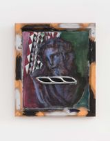 Painting Of A Bust With Ornamental Patterns And Chrome Plated Auto Part by Zhou Yilun contemporary artwork painting