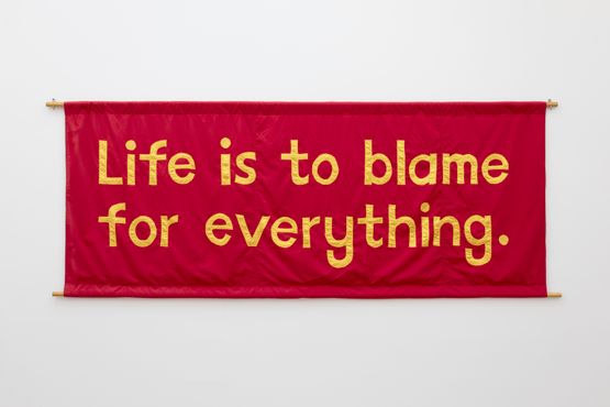 Life is to blame for everything by Jeremy Deller contemporary artwork Textile