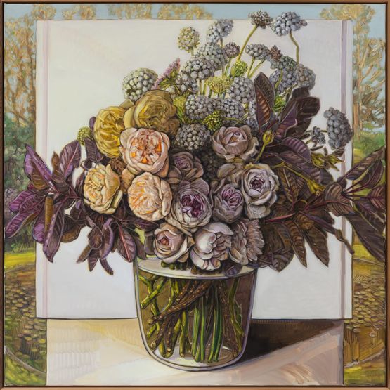 David Austin Roses Queen Annes Lace  Smoke Bush by Sam Michelle contemporary artwork Painting