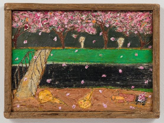 Cherry blossoms on the riverbank by Masao Nakahara contemporary artwork Painting