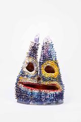 Double horned spiky blue head by Ramesh Mario Nithiyendran contemporary artwork sculpture