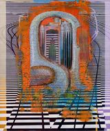 Ceramic Kissing Geese and Creek Tower Dubai by Cui Jie contemporary artwork painting