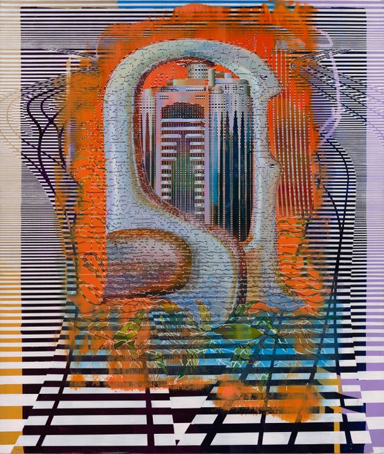 Ceramic Kissing Geese and Creek Tower Dubai by Jie Cui contemporary artwork Painting