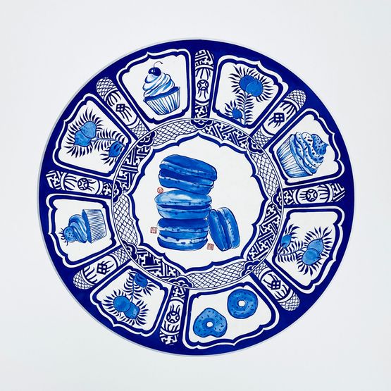 My Little Paris in Blue-and-White Series - Dessert Wonderland 1 by Angel Hui contemporary artwork Painting