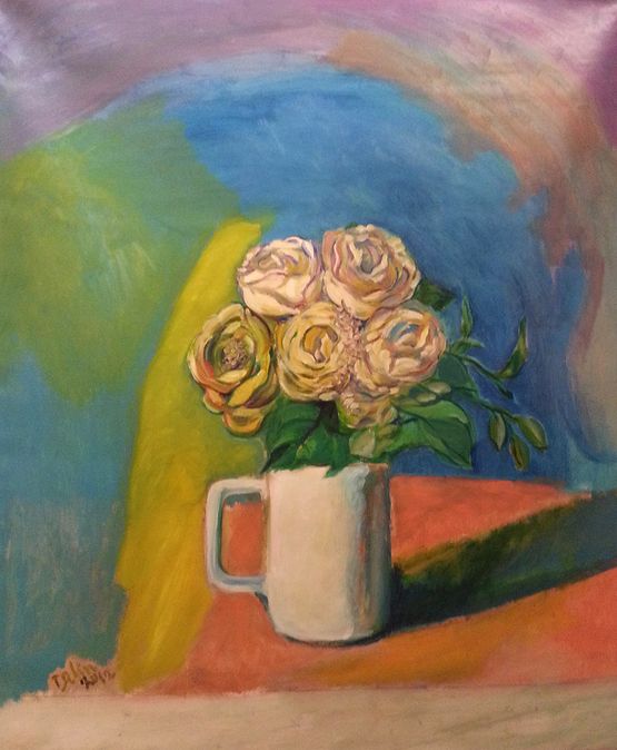 Roses Blue Background by Wang Dalin contemporary artwork Painting