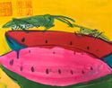 Grasshoppers Tasting Watermelons by Walasse Ting contemporary artwork Painting