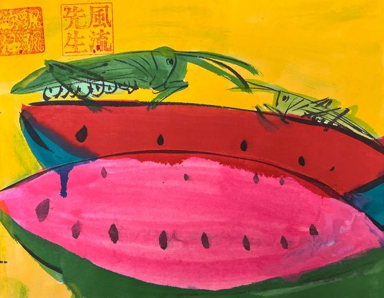Grasshoppers Tasting Watermelons by Walasse Ting contemporary artwork Painting