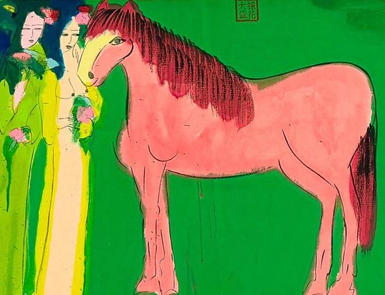 Two Beauties with a Pink Horse by Walasse Ting contemporary artwork Works on Paper