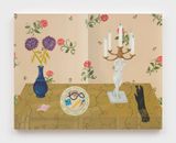 Still Life with Dahlias Candelabra and Lace Glove by Anne Buckwalter contemporary artwork painting