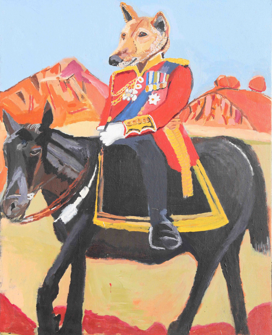 King Dingo on horseback 2 by Vincent Namatjira contemporary artwork Painting