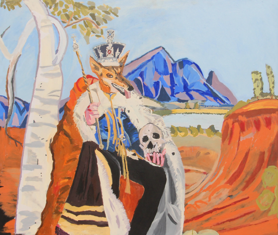 King Dingo with skull by Vincent Namatjira contemporary artwork Painting