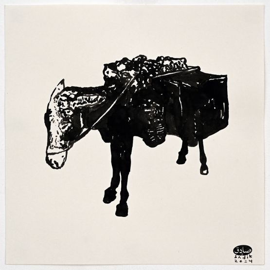 A Donkey in My Studio 07 by Sadik Kwaish Alfraji contemporary artwork Painting