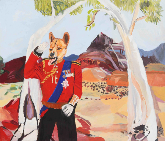 King Dingo salute by Vincent Namatjira contemporary artwork Painting