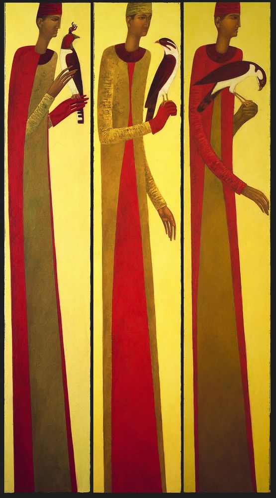 Falconers triptych by Timur DVatz contemporary artwork Painting